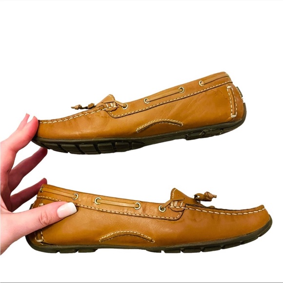 Clarks Mocc Boat 2 Tan Nubuck Leather Womens Slip On Moccasin Shoes SZ 8 - Picture 9 of 10
